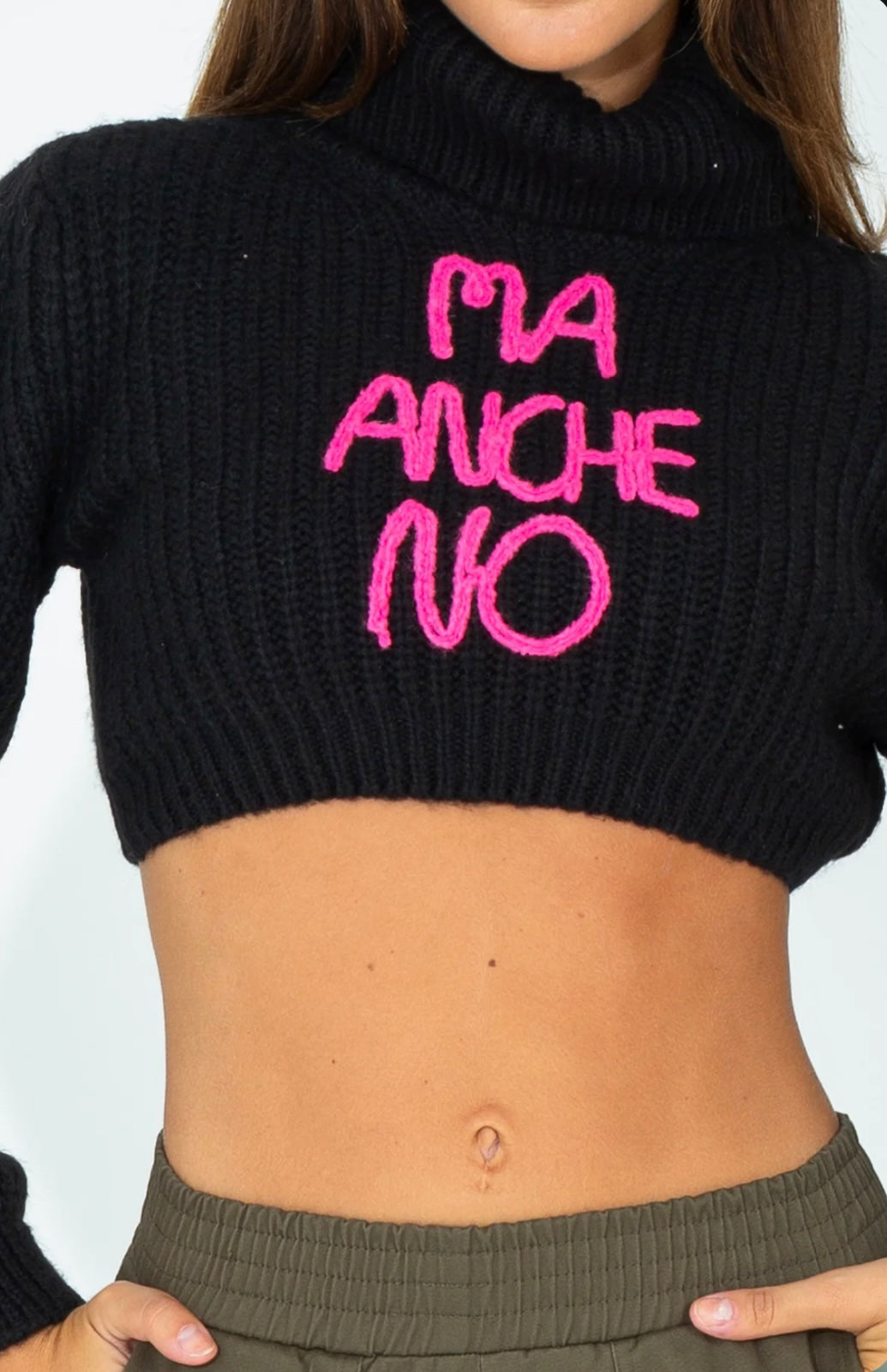 SHOP ART MAGLIA LUPETTO CROP CON FRASE RICAMATA