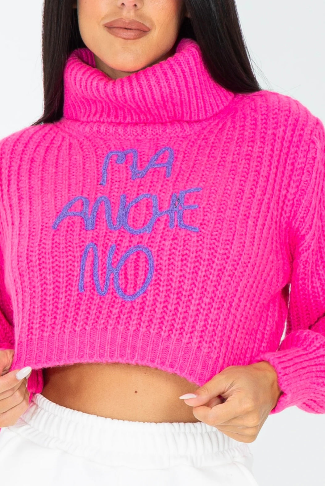 SHOP ART MAGLIA LUPETTO CROP CON FRASE RICAMATA