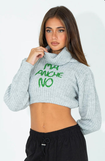 SHOP ART MAGLIA LUPETTO CROP CON FRASE RICAMATA