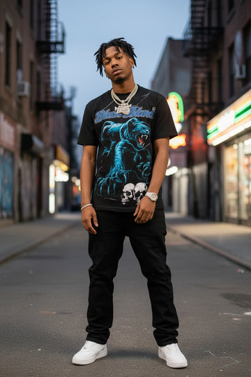 T-Shirt "Black Island" Panther Blue – Stampa Grafica Streetwear