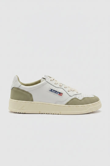 Autry Sneaker Bassa Bianca e Oliva Pelle e Suede