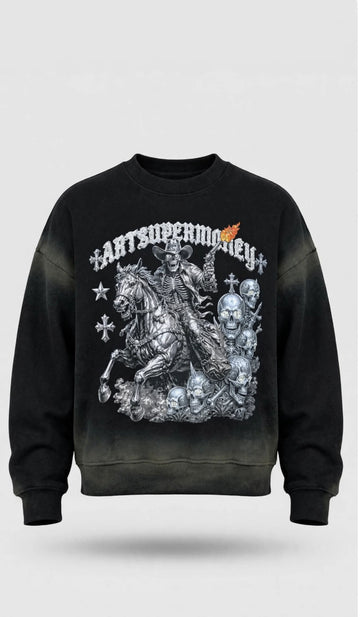 Felpa Art Supermoney Cowboy Scheletro - Nero Washe