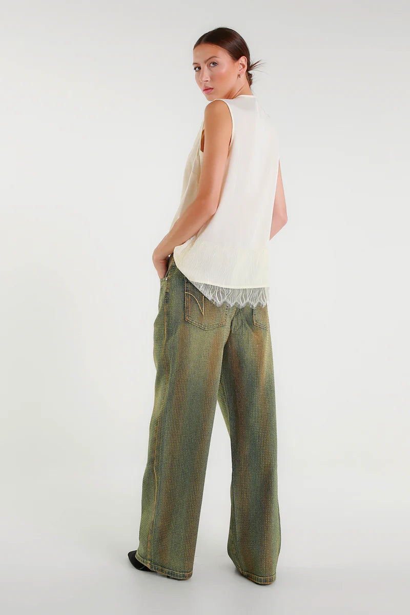 Jeans loos con brillantini lavaggio sabbia MET