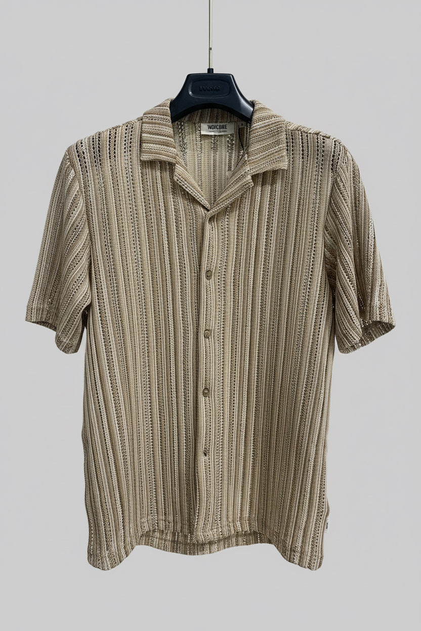 Camicia Bowling Rigata Sabbia Traforata
