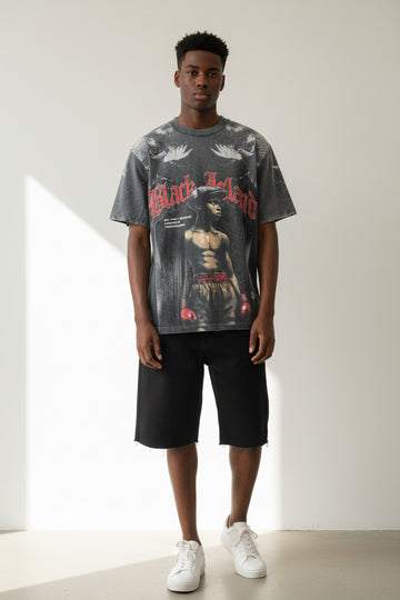 T-shirt Black Island Vintage Boxer Print Oversize Uomo