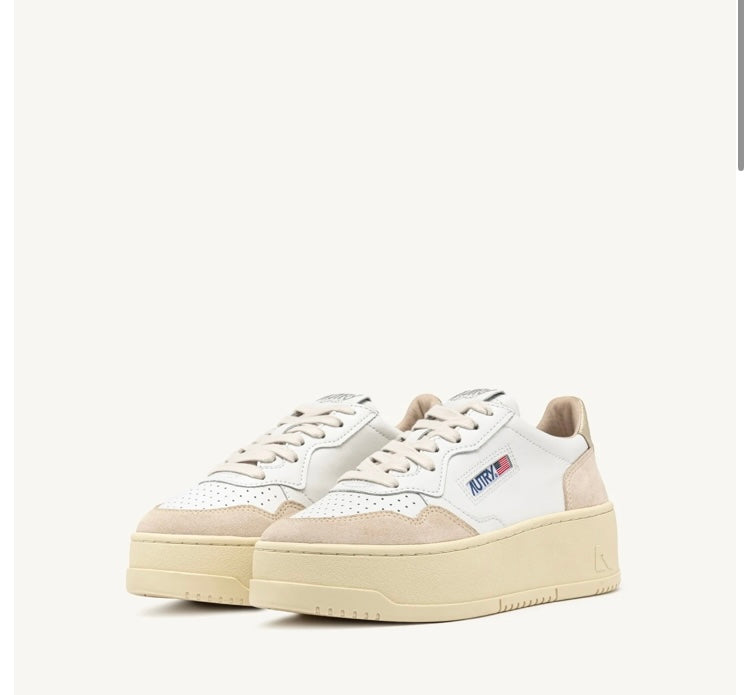 SNEAKERS MEDALIST PLATFORM IN SUEDE E PELLE BIANCA E PLATINO