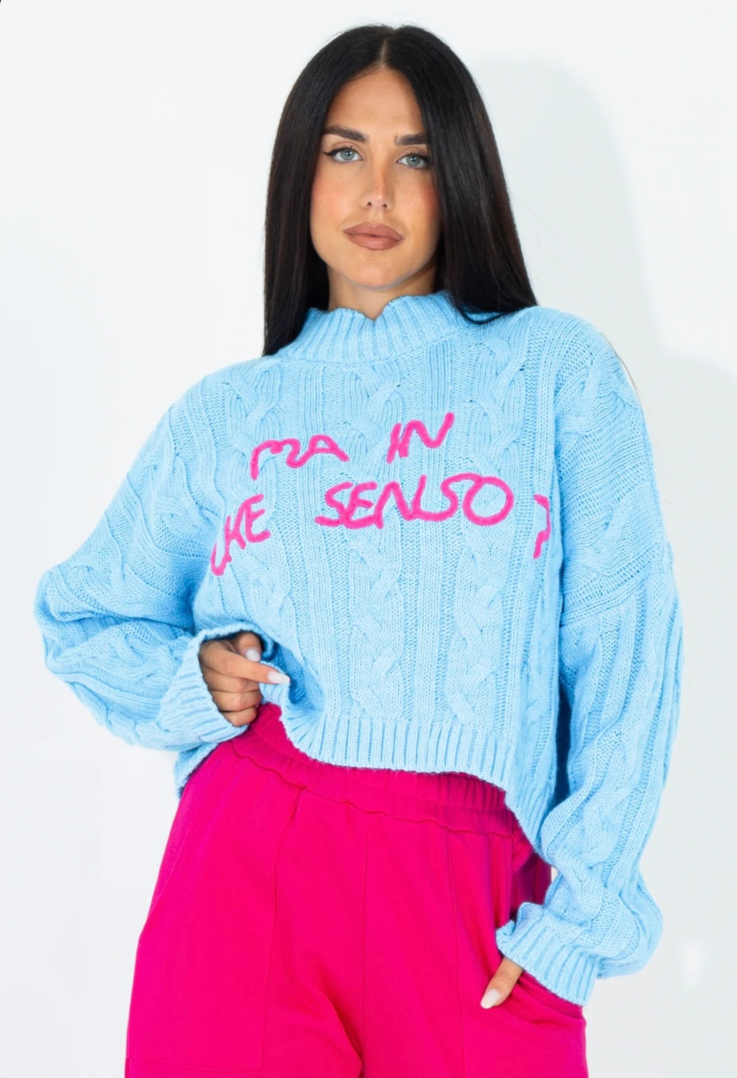 SHOP ART MAGLIA LUPETTO CON FRASE RICAMATA